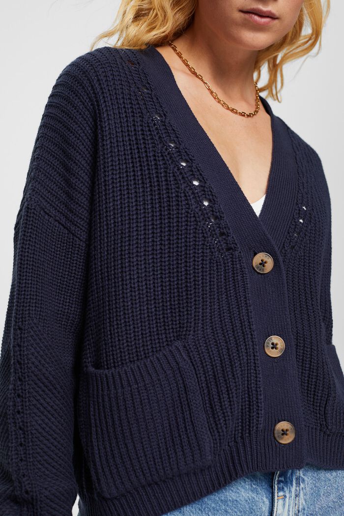 Cardigan a maglia larga in misto cotone, NAVY, detail image number 0