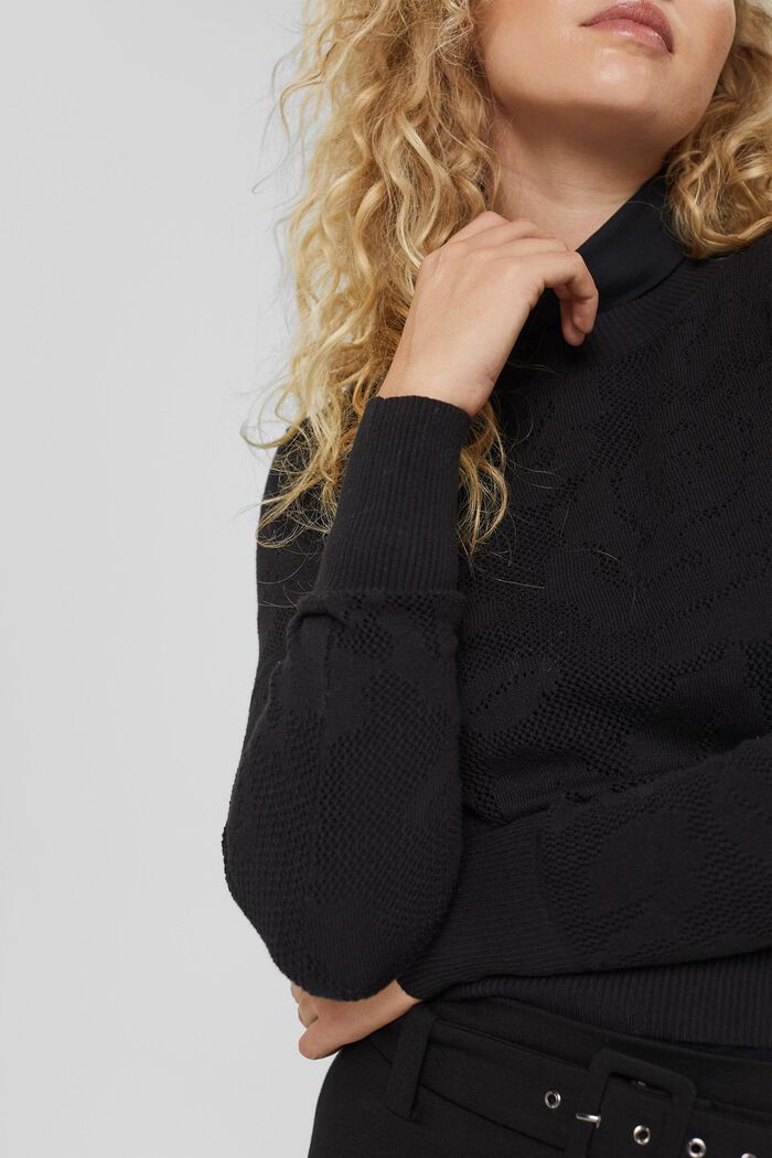 Pullover in maglia a giorno, BLACK, detail image number 0
