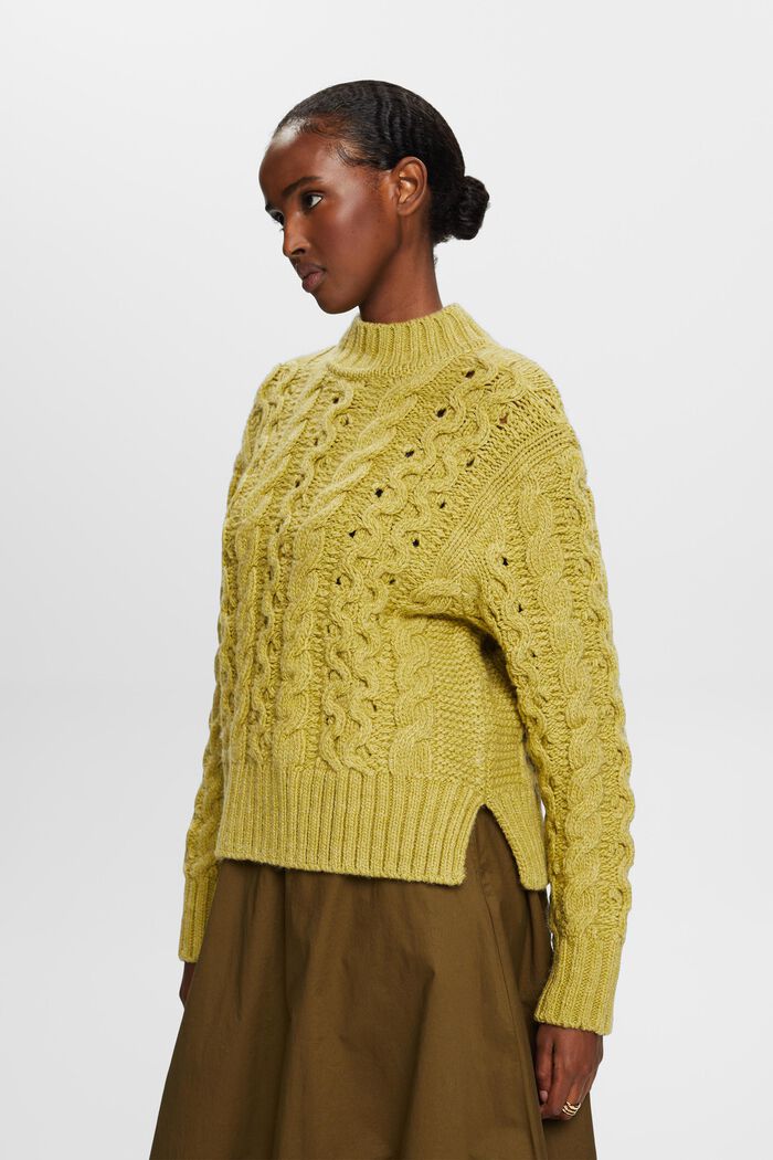 Pullover in misto lana in maglia intrecciata, PISTACHIO GREEN, detail image number 2