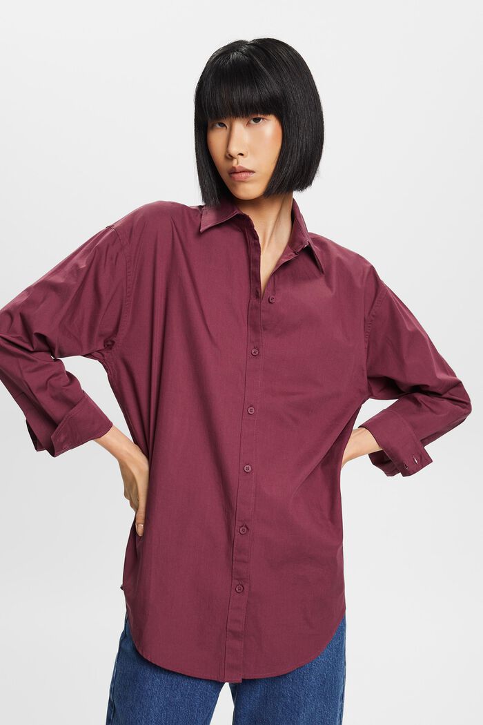 Camicia blusata in popeline, 100% cotone, AUBERGINE, detail image number 0