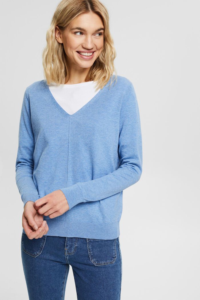 Pullover in maglia sottile in 100% cotone, LIGHT BLUE LAVENDER, detail image number 1