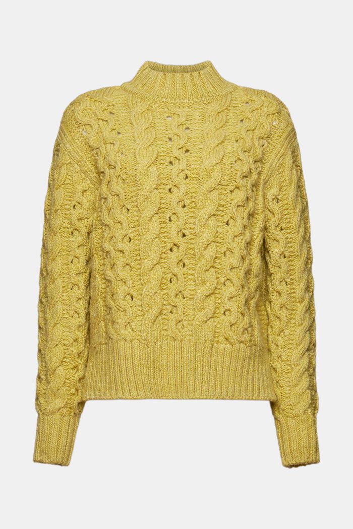 Pullover in misto lana in maglia intrecciata, PISTACHIO GREEN, detail image number 6