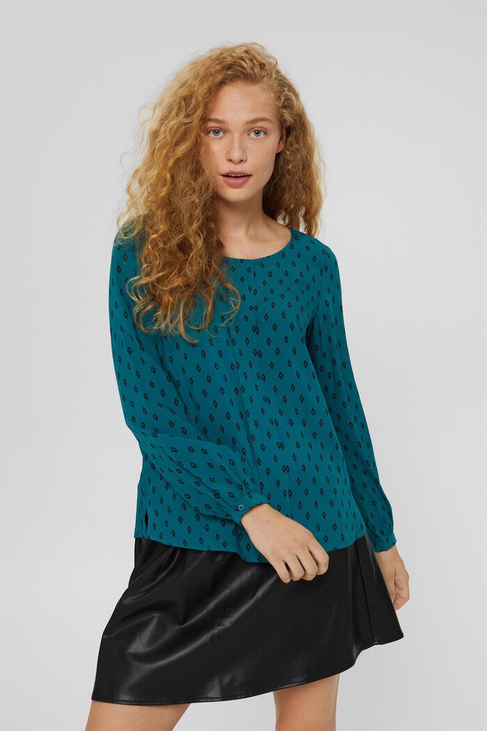 Blusa con stampa in LENZING™ ECOVERO™, EMERALD GREEN, overview