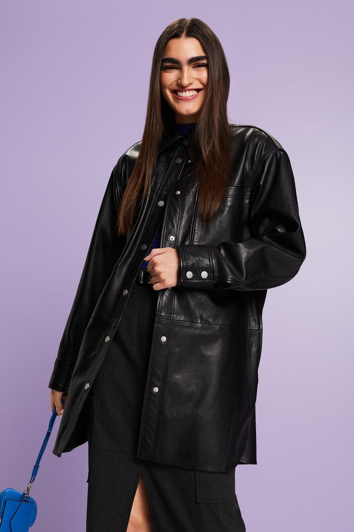 Giacca in pelle oversize, BLACK, detail image number 1