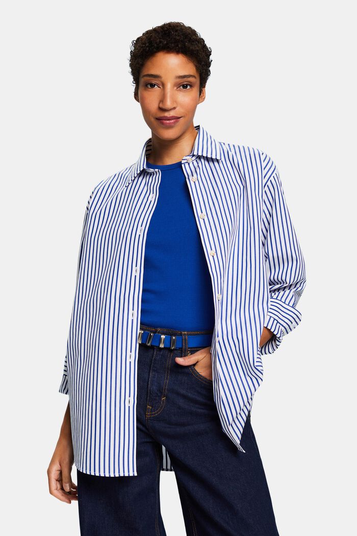 Camicia in popeline a righe, BRIGHT BLUE, detail image number 0