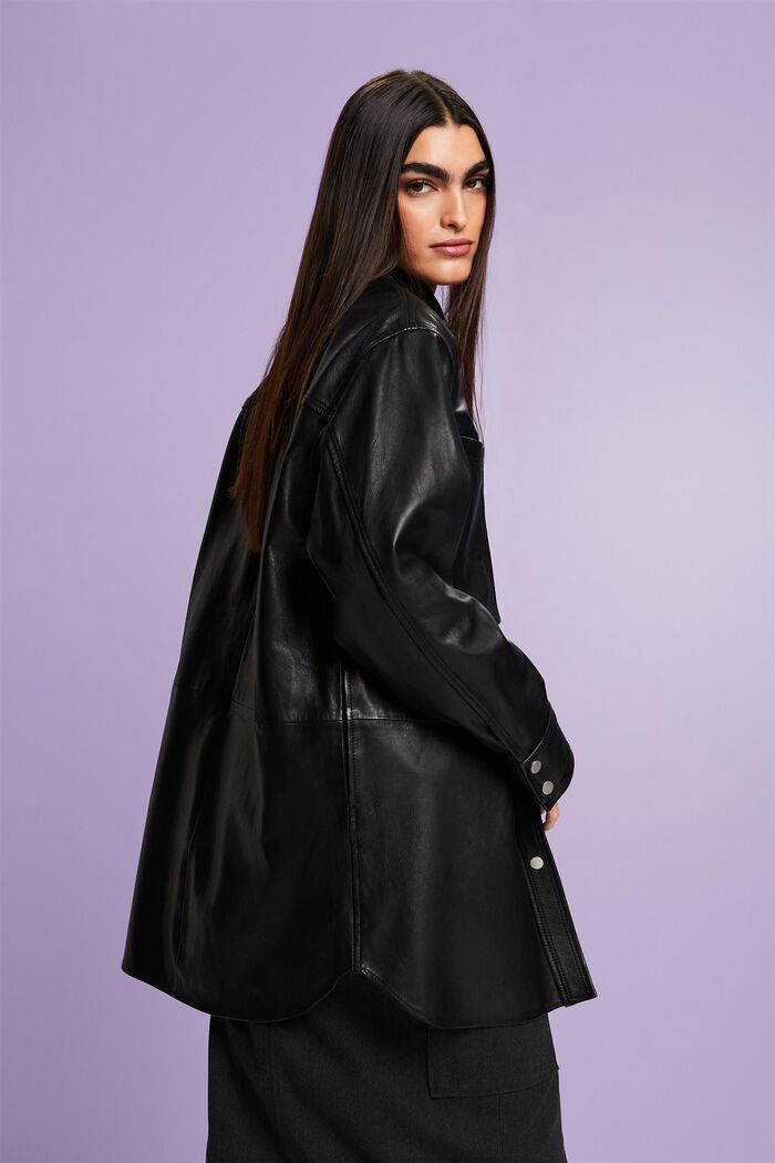 Giacca in pelle oversize, BLACK, detail image number 3