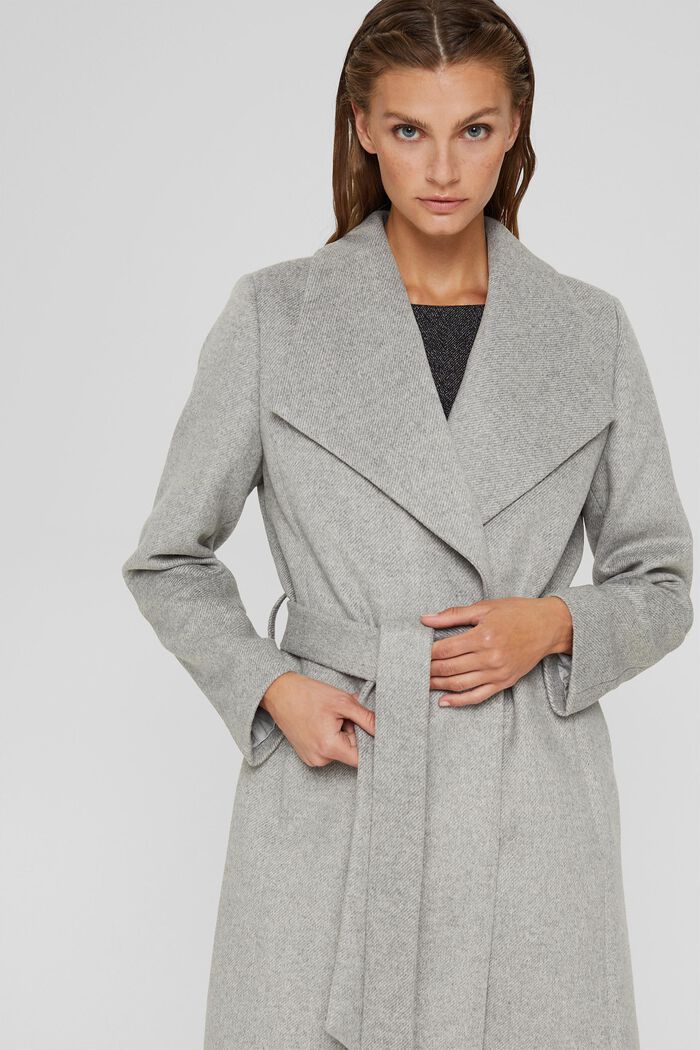 Con lana: cappotto con colletto grande, LIGHT GREY, detail image number 0