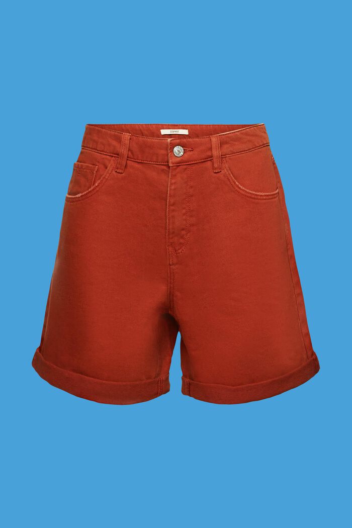 Shorts in denim a vita alta con bordo arrotolato, TERRACOTTA, detail image number 7