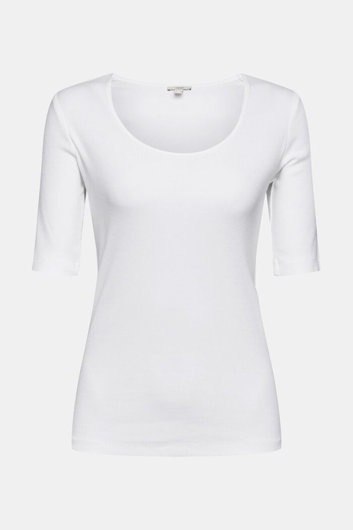 T-shirt a coste sottili, misto cotone biologico, WHITE, overview