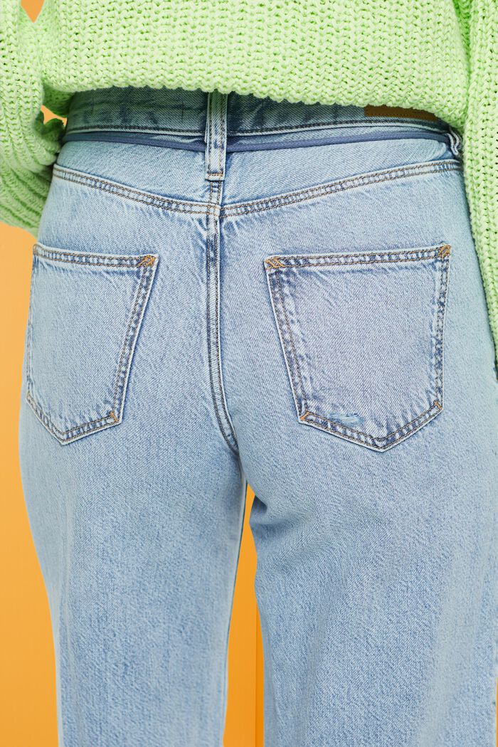 Jeans a gamba larga e vita alta con cintura stile laccio di scarpe, BLUE LIGHT WASHED, detail image number 4