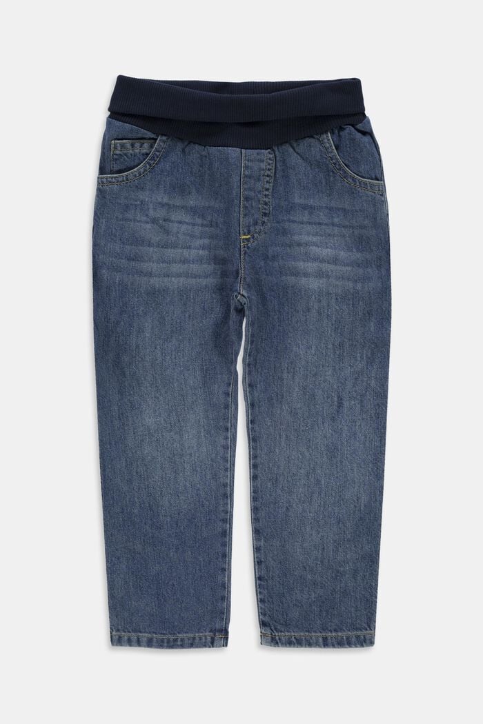 Jeans con vita a coste, 100% cotone biologico, BLUE MEDIUM WASHED, overview