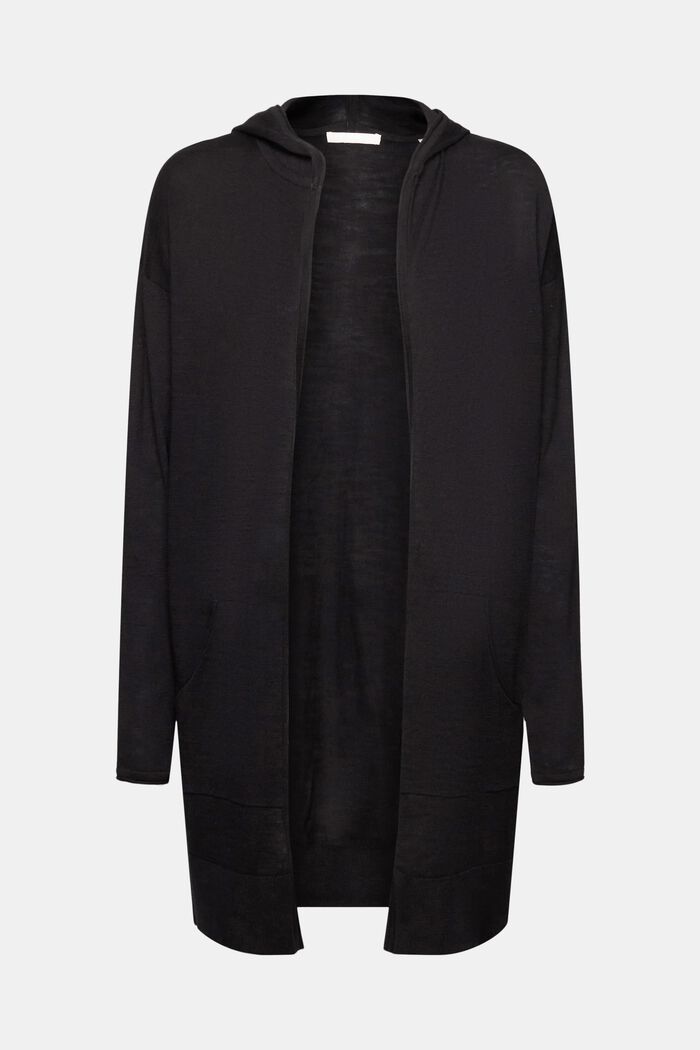 Cardigan in maglia di puro cotone con cappuccio, BLACK, detail image number 5