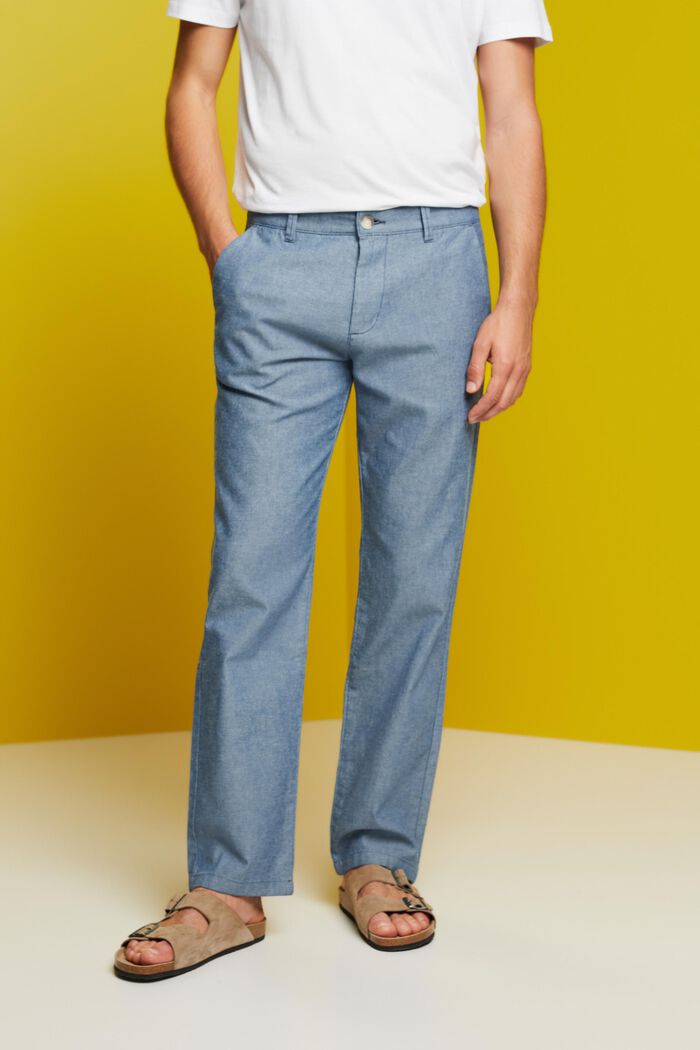 Pantaloni chino strutturati, 100% cotone, BLUE, detail image number 0