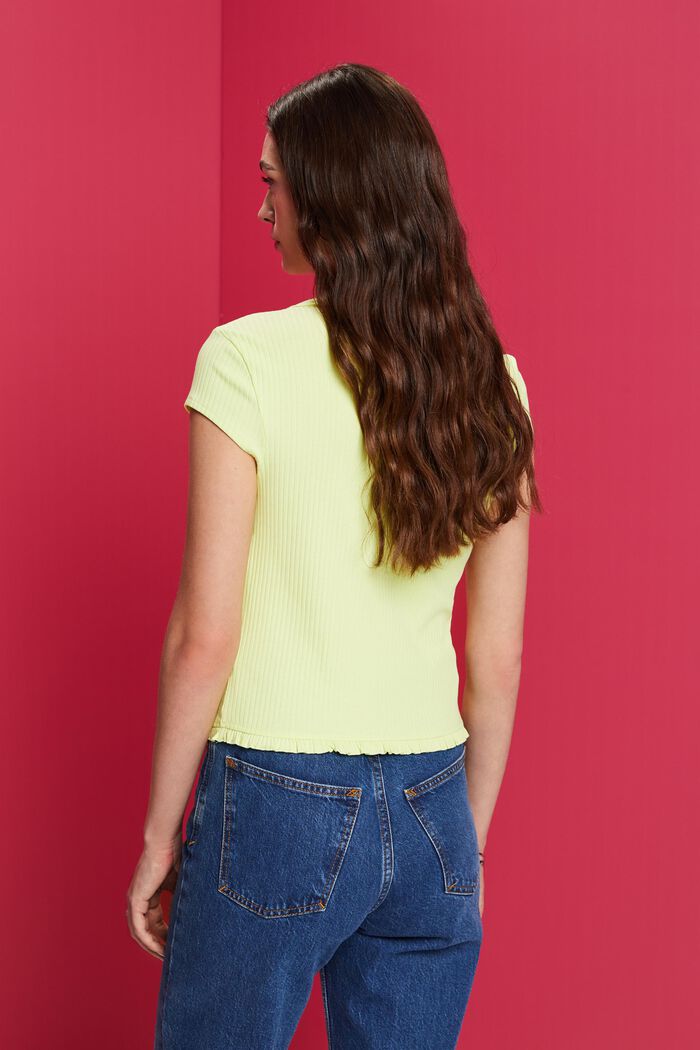 T-shirt a coste con orlo arricciato, LIME YELLOW, detail image number 3