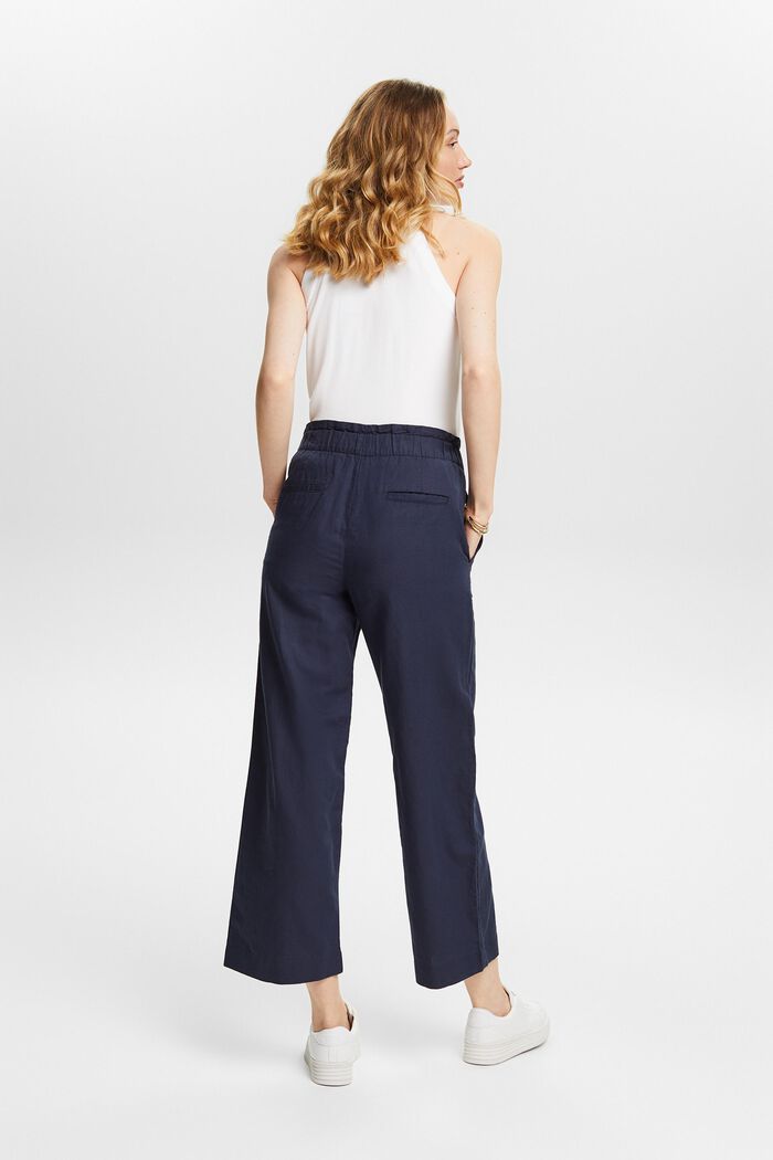 Pantaloni culotte cropped in lino e cotone, NAVY, detail image number 2