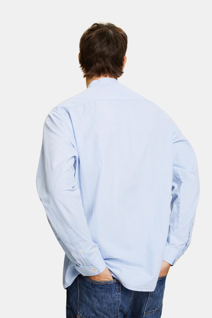 Camicia in cotone gessato con collo alla coreana, GREY BLUE, detail image number 3