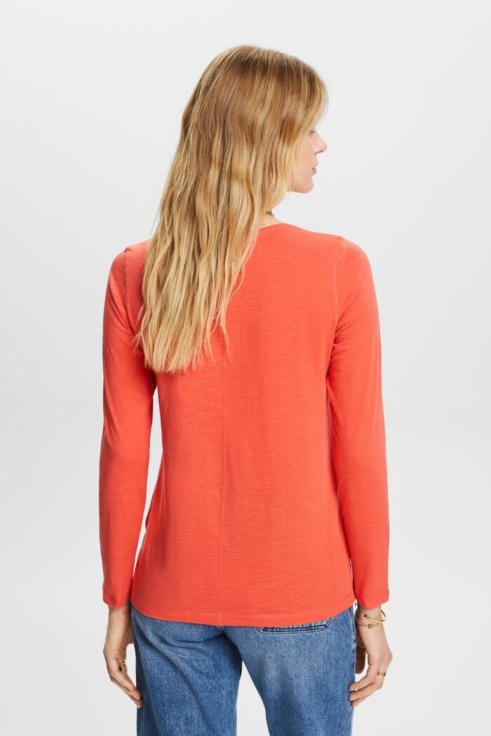 Maglia a maniche lunghe in jersey, 100% cotone, CORAL RED, detail image number 3