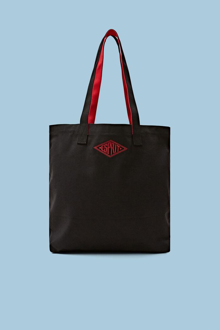 Tote Bag in cotone con logo, BLACK, detail image number 0