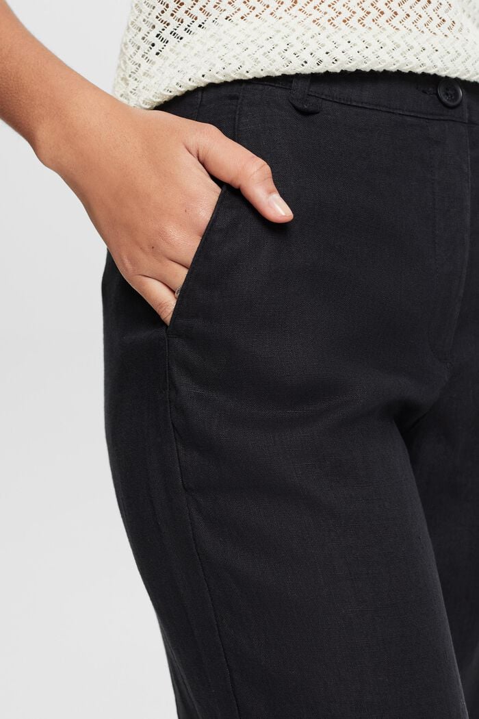 Pantaloni con cintura in lino a gamba larga, BLACK, detail image number 4