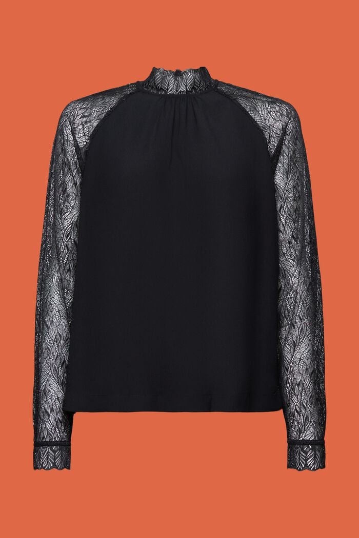 Blusa in pizzo a manica lunga, BLACK, detail image number 6