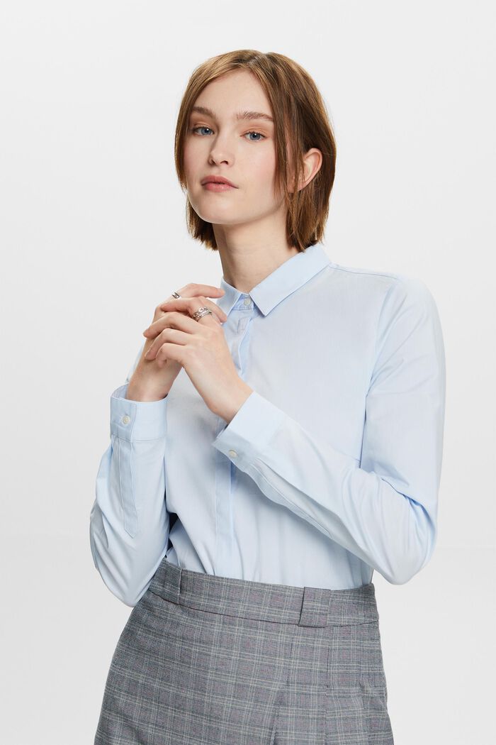 Camicia in popeline a maniche lunghe, PASTEL BLUE, detail image number 1