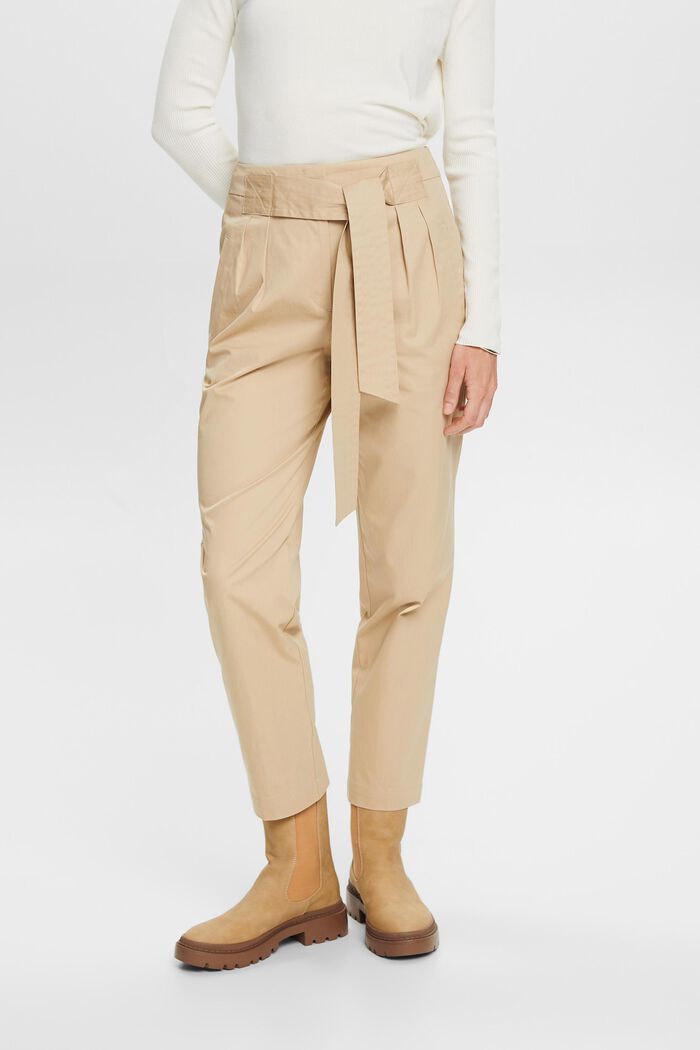 Pantaloni chino con cintura fissa, 100% cotone, SAND, detail image number 0