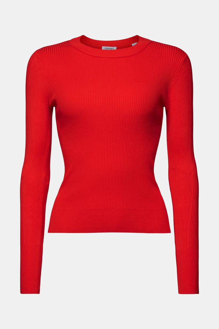 Pullover girocollo in maglia a coste, RED, detail image number 6