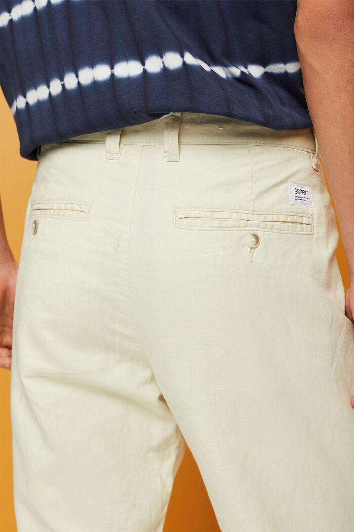 Pantaloni in misto cotone e lino, CREAM BEIGE, detail image number 4
