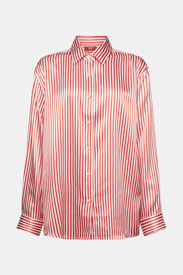 Camicia a righe in sera charmeuse, DARK RED, detail image number 7