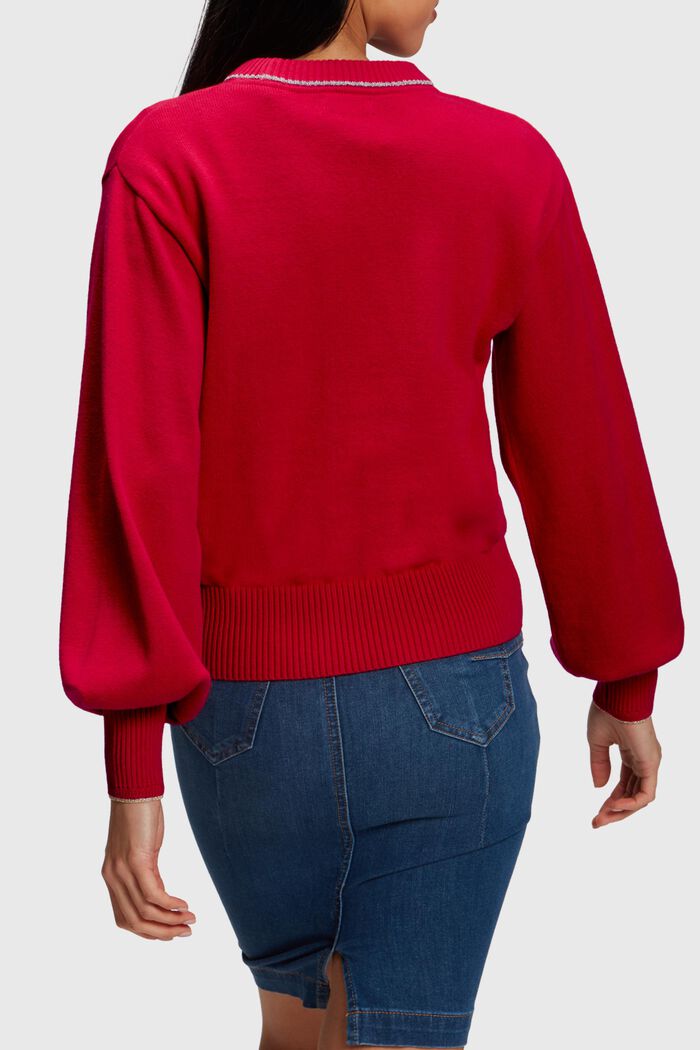 Pullover con maniche a sbuffo, con cashmere, RED, detail image number 1