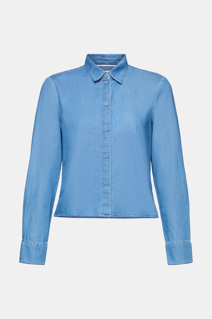 Camicia blusata cropped in denim, BLUE LIGHT WASHED, detail image number 6