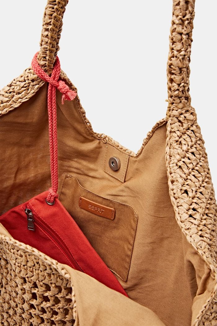Tote bag in paglia intrecciata, CAMEL, detail image number 3