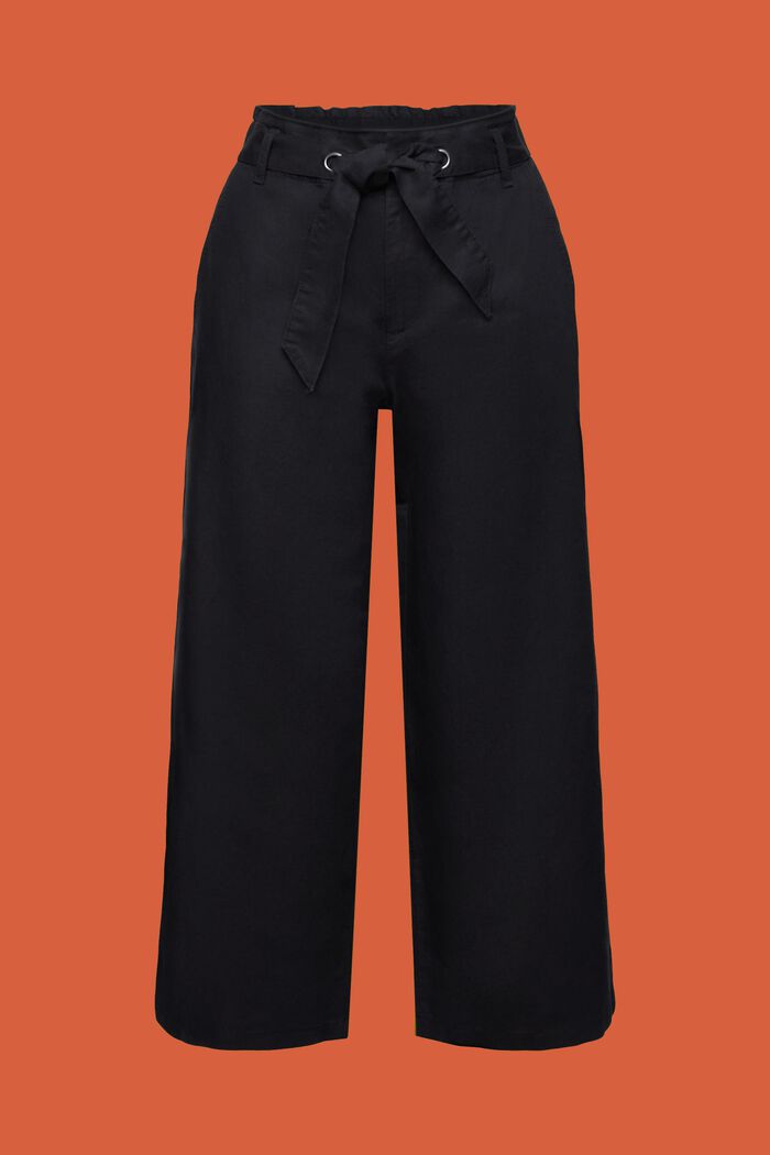 Culotte in lino e cotone con cintura, BLACK, detail image number 7