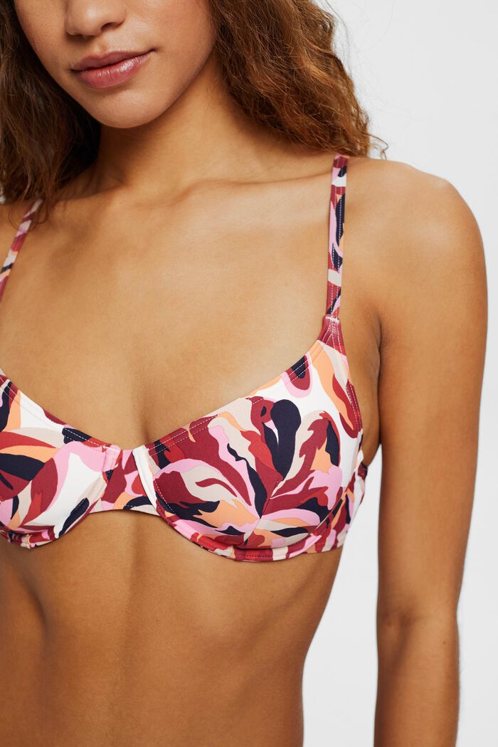 Top da bikini con stampa floreale, DARK RED, detail image number 0