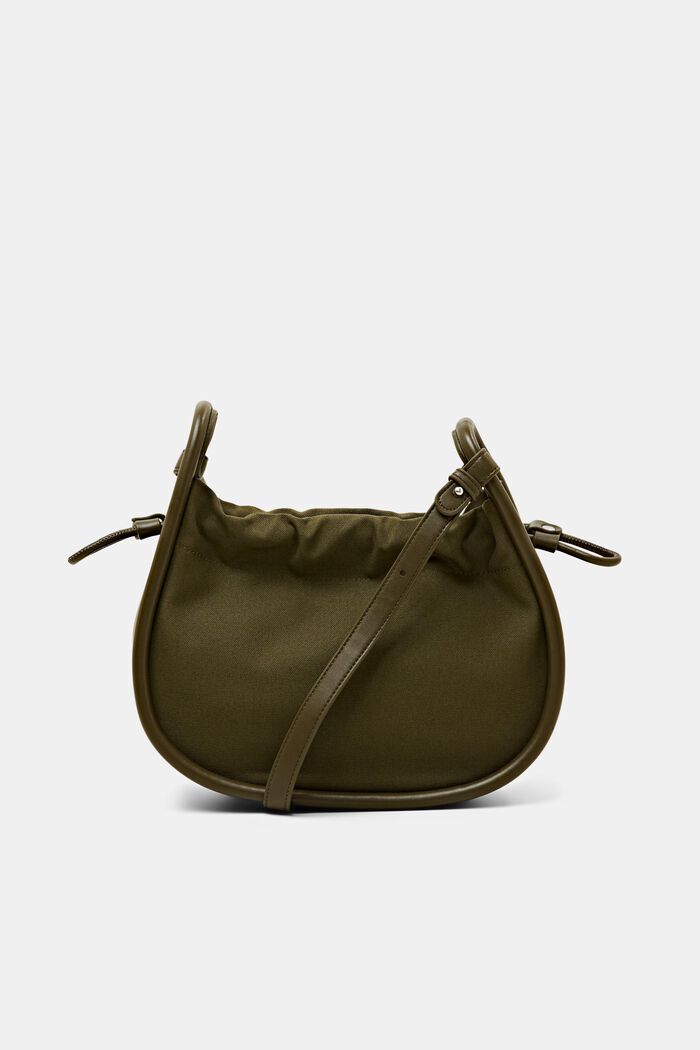 Borsa a tracolla con rifiniture in pelle vegana, OLIVE, detail image number 0