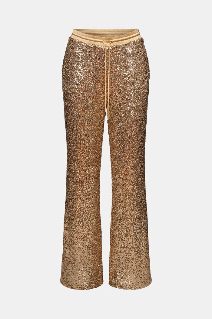 Pantaloni a gamba larga in raso con paillettes, GOLD, detail image number 7
