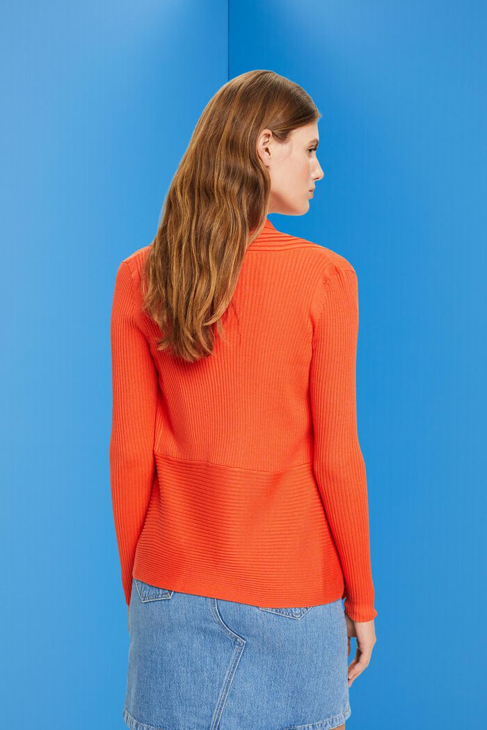 Cardigan a coste con orlo a fazzoletto, ORANGE RED, detail image number 3