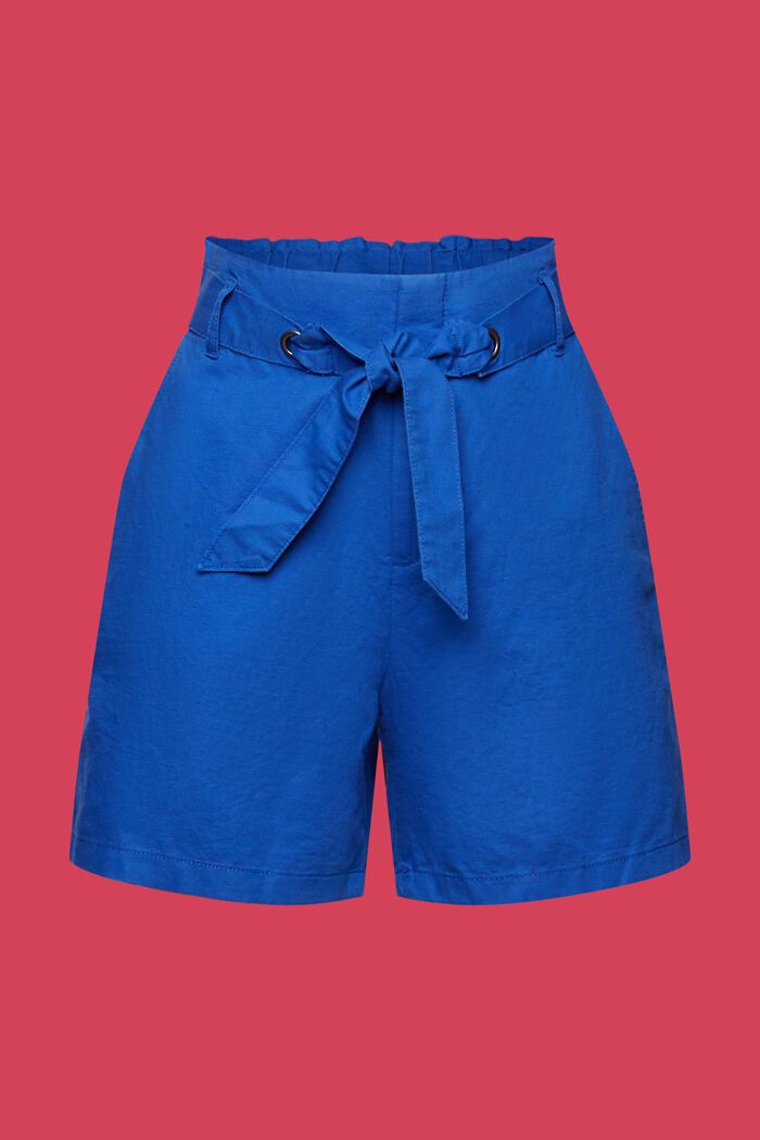 Pantaloncini con cintura da annodare, misto cotone e lino, INK, detail image number 6
