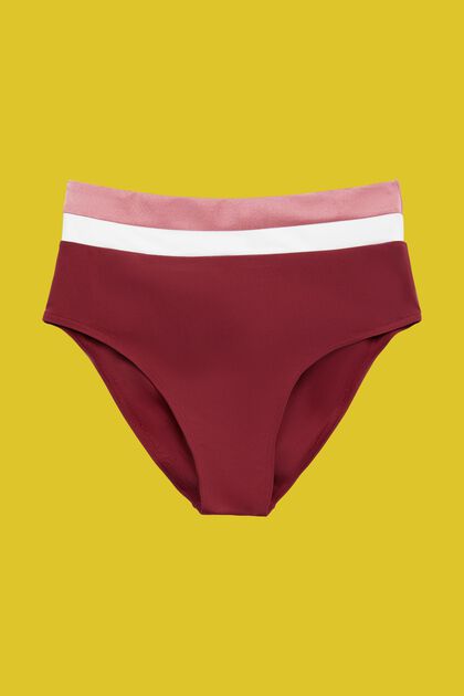 Slip da bikini tricolore a vita alta, DARK RED, overview