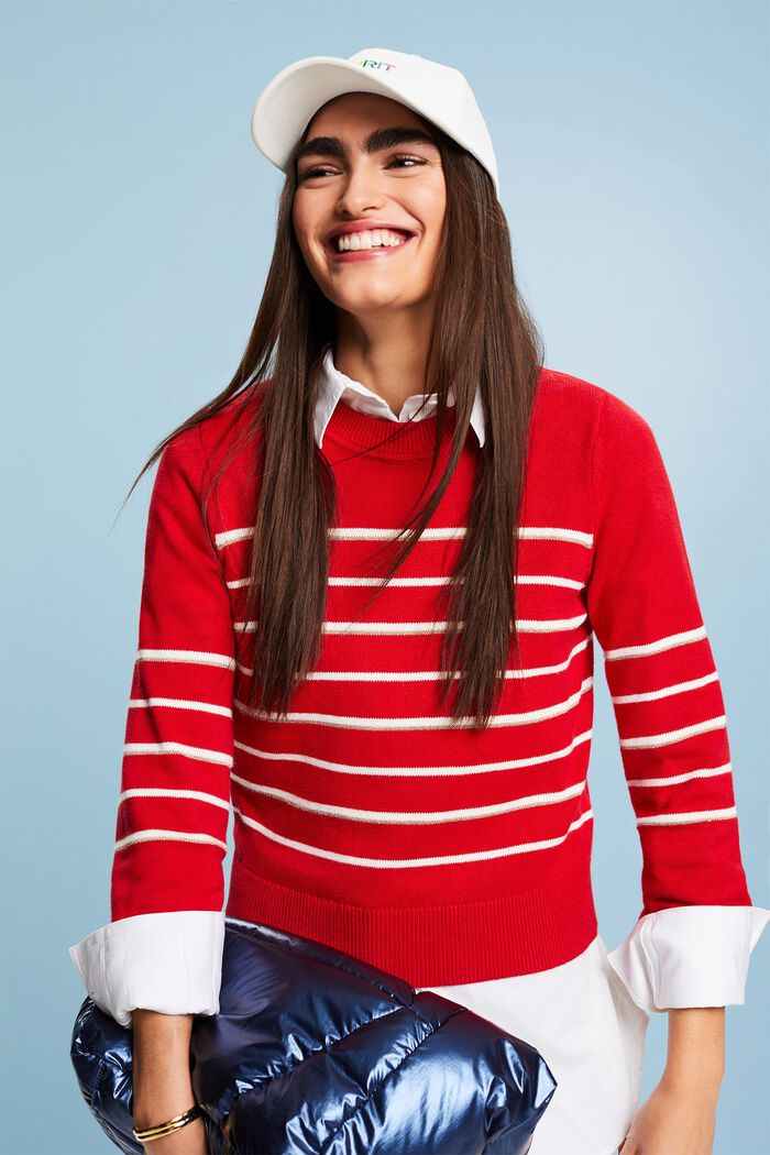 Pullover in maglia a righe con cashmere, RED, detail image number 4