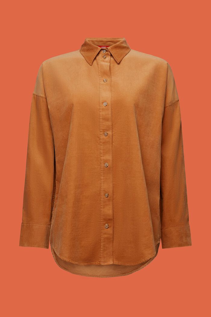 Camicia blusata oversize in velluto, CARAMEL, detail image number 6