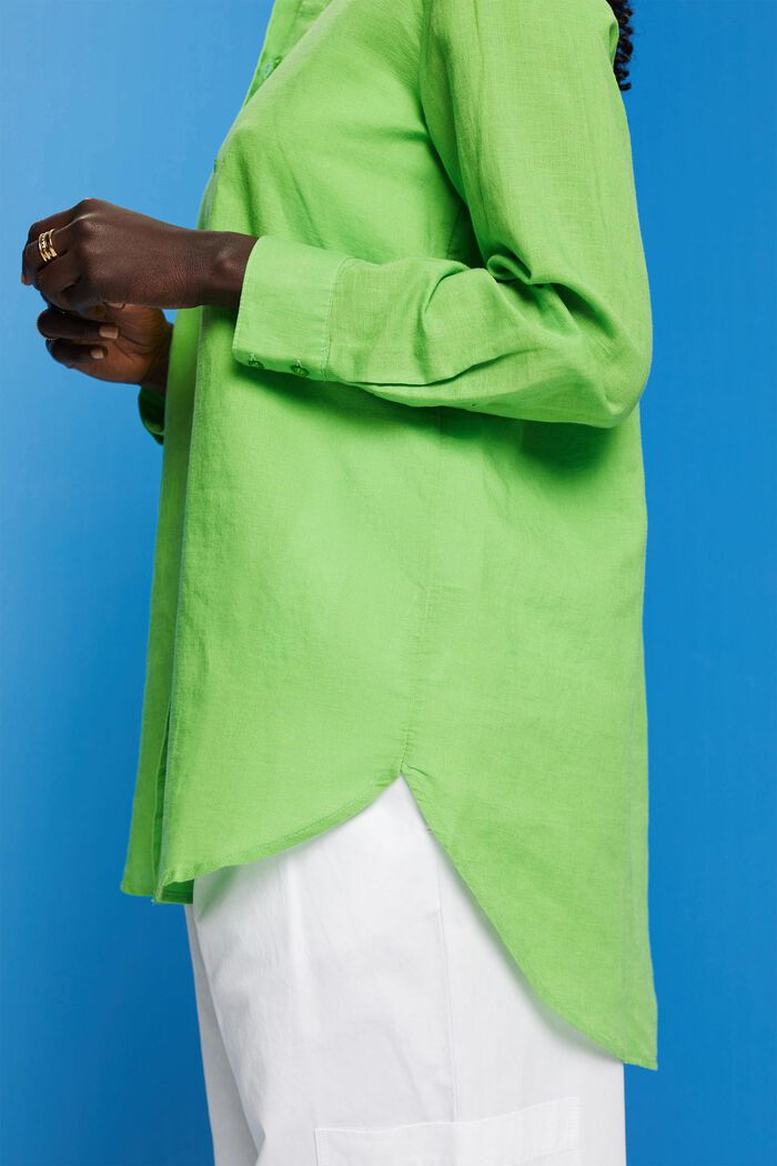 Camicia in misto lino e cotone, GREEN, detail image number 4