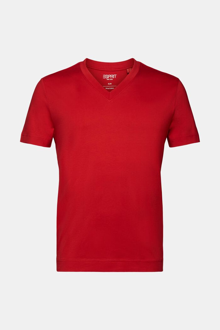T-shirt con scollo a V, realizzata in jersey di 100% cotone, DARK RED, detail image number 6