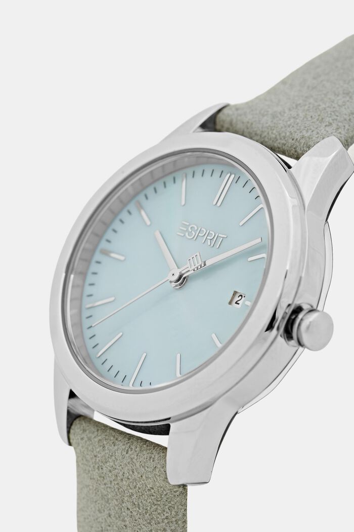 orologio in acciaio inox con cinturino in similpelle, GREY, detail image number 1
