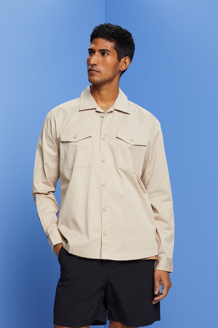 Camicia in cotone con due tasche sul petto, LIGHT TAUPE, detail image number 0