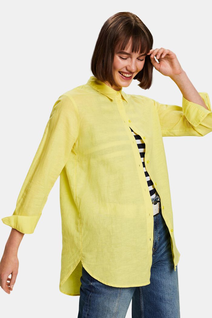 Camicia in lino e cotone, PASTEL YELLOW, detail image number 4
