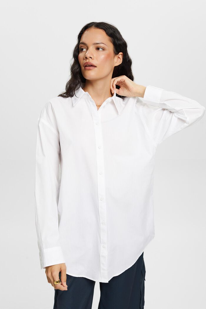Camicia blusata in popeline, 100% cotone, WHITE, detail image number 1
