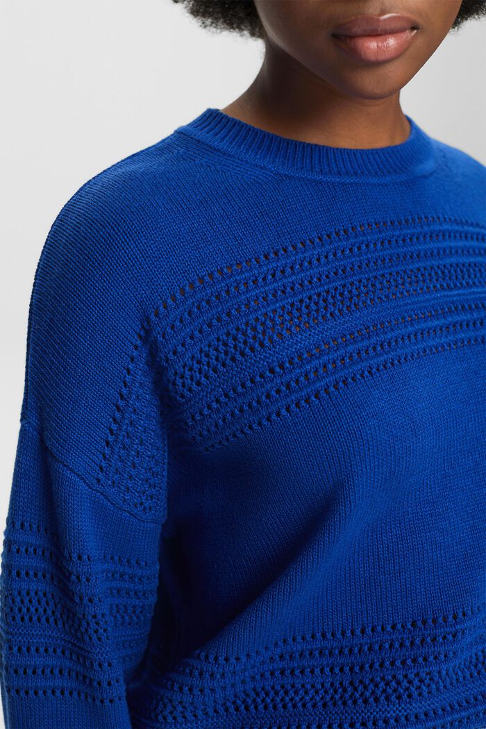 Pullover girocollo a maglia traforata, BRIGHT BLUE, detail image number 3