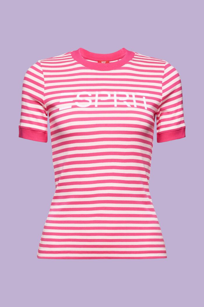 T-shirt in cotone a righe con stampa del logo, PINK FUCHSIA, detail image number 6