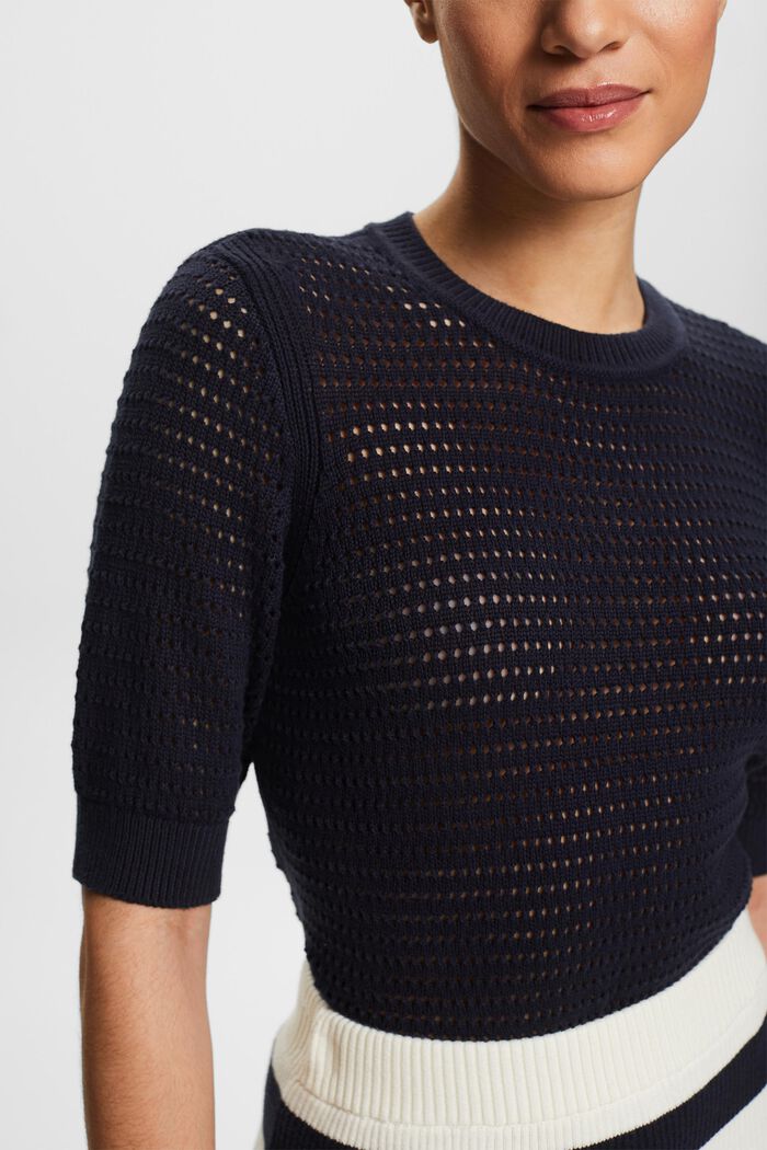 Pullover in mesh a manica corta, NAVY, detail image number 3